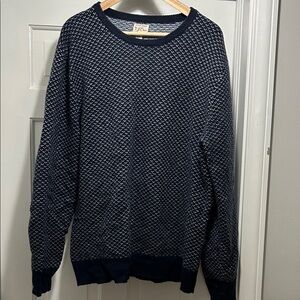 J. Crew Men's Navy and White Crewneck Merino Wool Sweater XXL